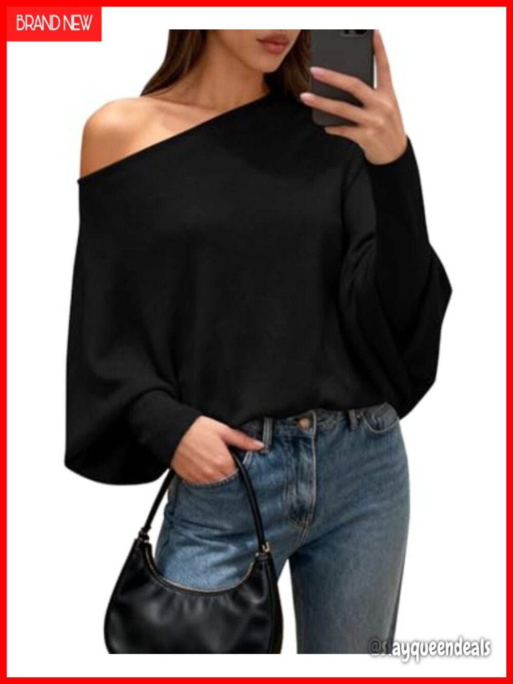 Off The Shoulder Sweater Women Batwing Long Sleeve Knit Chunky Pullover